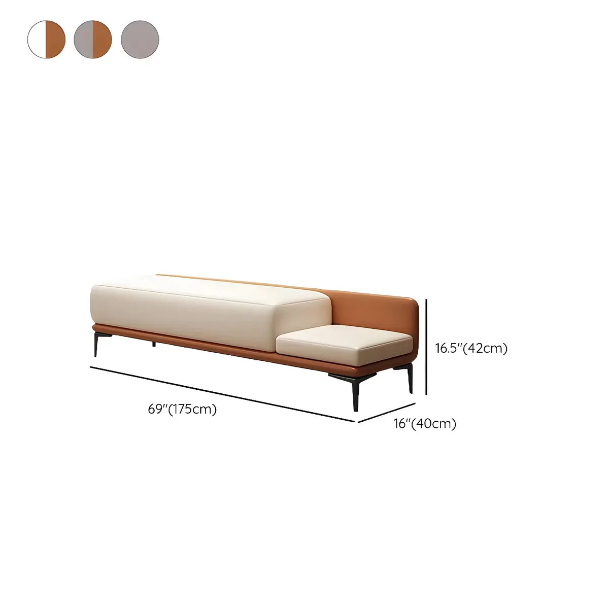 White Orange Faux Leather Upholstered Bedroom Bench