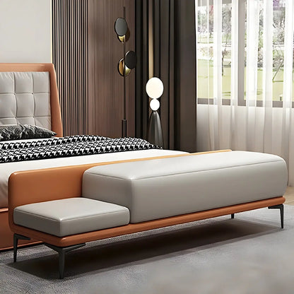 White Orange Faux Leather Upholstered Bedroom Bench