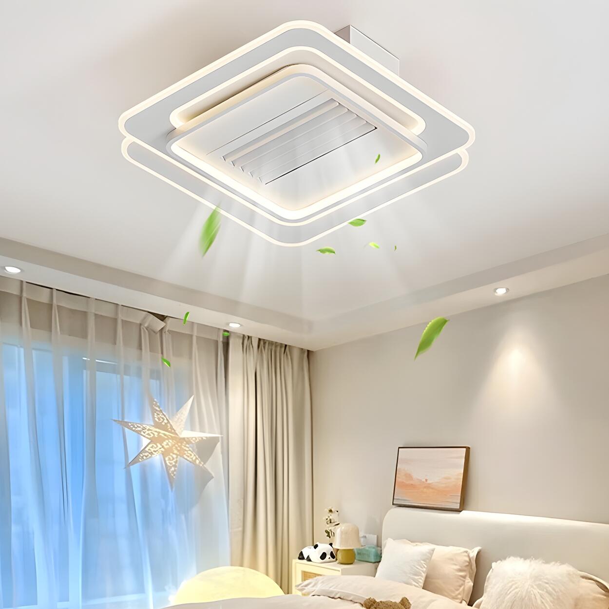 White Simple Dimming Bladeless Ceiling Fan with Light