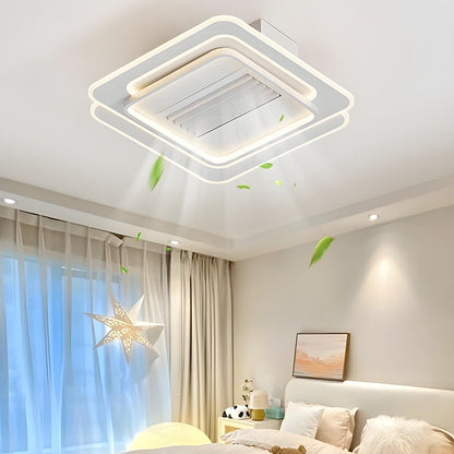 White Simple Dimming Bladeless Ceiling Fan with Light