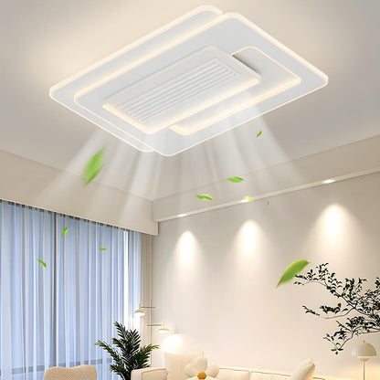 White Simple Dimming Bladeless Ceiling Fan with Light