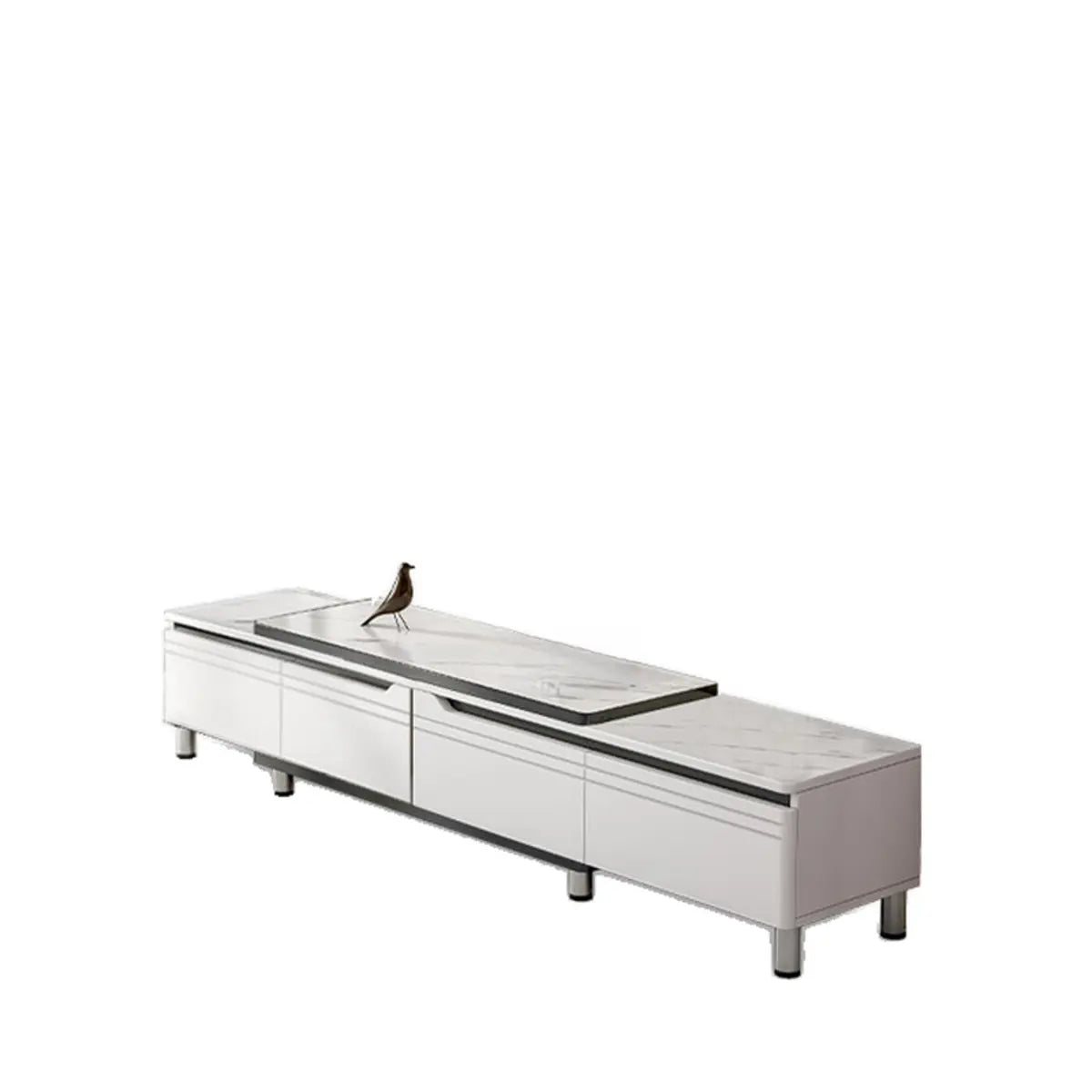 White Stone Open Storage Drawers Rectangle TV Stand