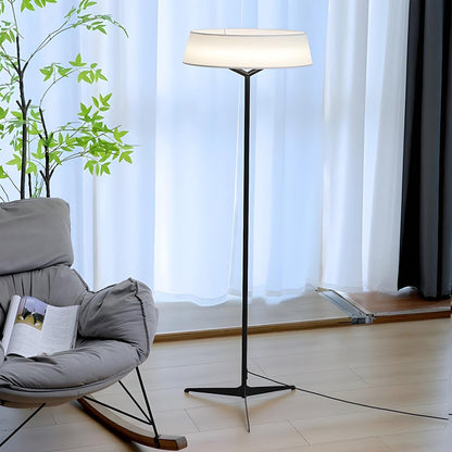 Wide Drum Shade Slim Modern Metal Column Floor Lamp