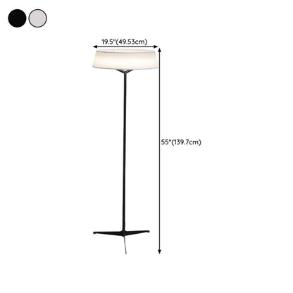 Wide Drum Shade Slim Modern Metal Column Floor Lamp