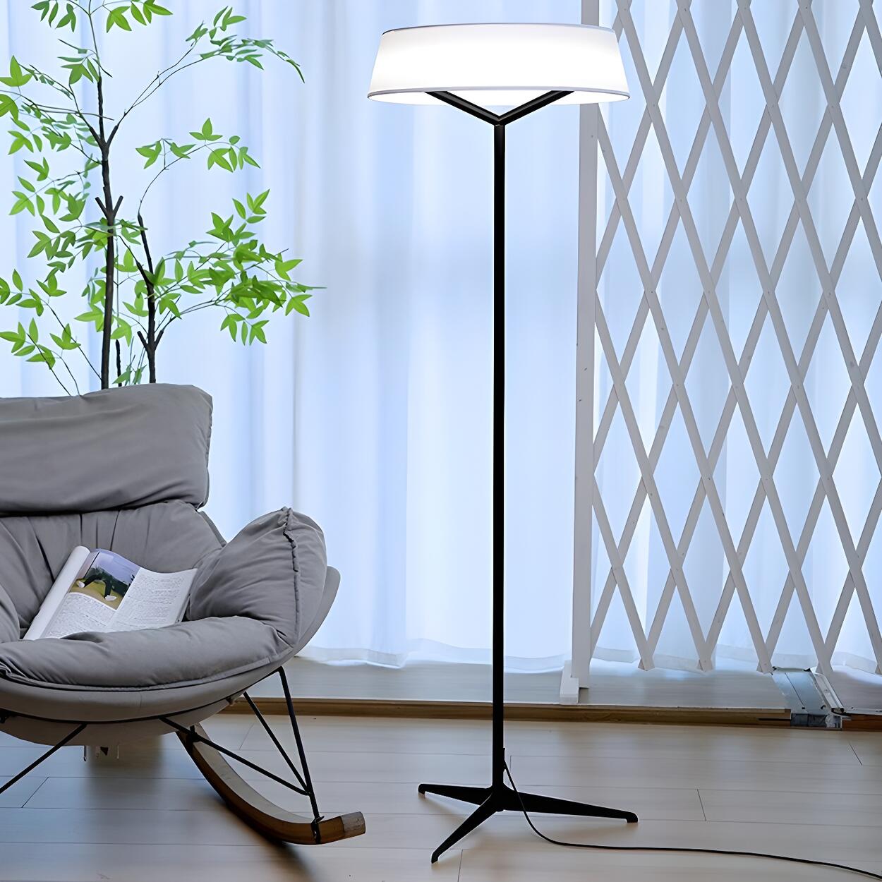 Wide Drum Shade Slim Modern Metal Column Floor Lamp