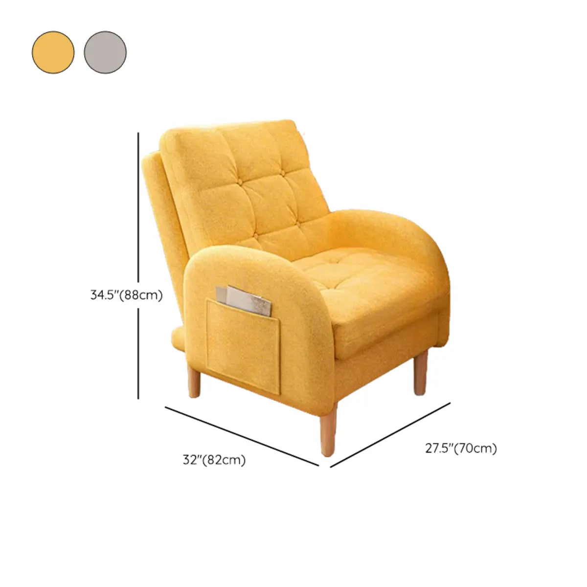 Yellow Cotton Linen Convertible Chair with Storage